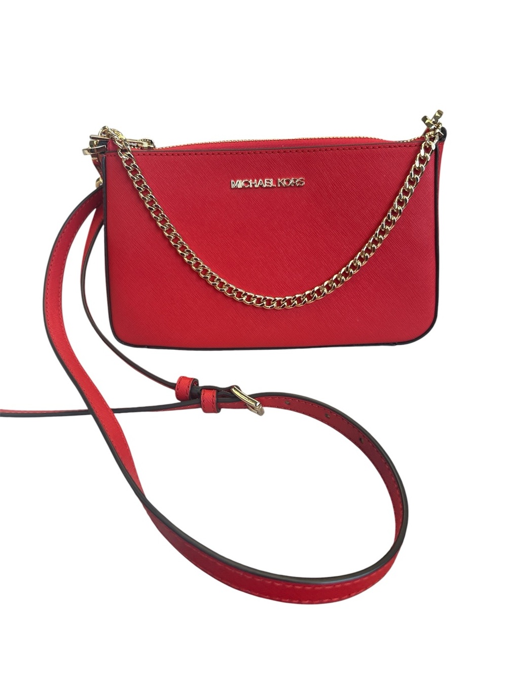 Michael Kors Red Shoulder Crossbody with Gold Chain